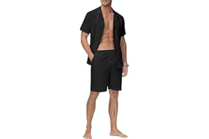 YAOHUOLE Hommes Chemises Manches Courtes 2 Pièces Ensemble T-shirt et Pantalon Set Mens Linen Sets