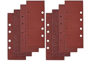 Yuhtech 40 hojas de lijado, 93 x 185 mm, 8 agujeros surtidos P40, P60, P80, P100 grano de papel de lija para madera metal gancho y bucle almohadillas para lijadora orbital