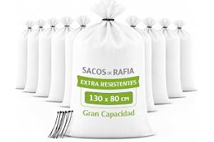 Avfallspåsar 130 x 80 cm extra stark vit PP bast – 10 stora byggpåsar för trädgård, arbeten och avfall – hög kapacitet och hållbarhet – inklusive spännband