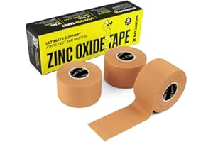 3 rolki SPORTTAPE Premium Taśma z tlenku cynku - 3,8 cm x 10 m - Taśma sportowa o najwyższej wytrzymałości na rozciąganie, taśma zapobiegająca powstawaniu blistrów, taśma medyczna na kostkę