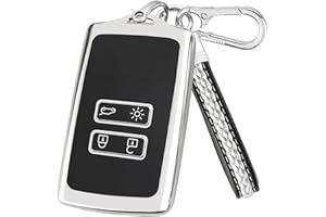 INBOLM Car Key Cover for Renault,Car Key Case TPU Silicone Key Shell 4 Buttons Remote Control Replacement Protection Fob Cover Compatible with Clio/Megane/Kadjar/Captur with Keychain - Silver