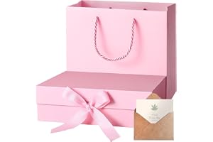 THMINS Magnetic Pink Gift Box 27x19x8 cm,Empty Large Gift Box for Women Surprise,Gift Card Boxes with Ribbons Foldable for Christmas Valentines Wedding Gifts Packaging………