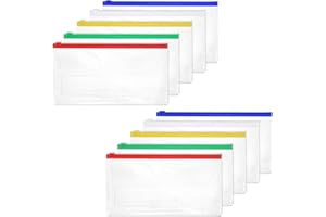 Dimeho - 10 Pack A6 Plastic Zipper Envelopes, Zipper Bag with Label Pocket, Clear Waterproof Clear Cash Pouch for Tickets