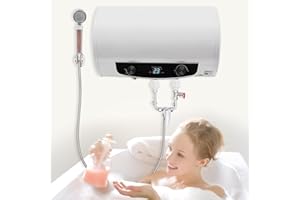 WSIKGHU Caldaia elettrica da 50 l/120 l, orizzontale, 220 V, 2 KW, 30-75 gradi C, scaldabagno automatico Reshu sospeso con doccetta (50 l), Bianco