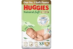 Huggies Natural Soft Premium Baby Diaper Pants, Our No.1 Soft Pants, Newborn/Extra Small (XS) Size (0-5 Kgs), Pack of 76 | Cloud Softness All over with India's 1st Cloud Touch Belt