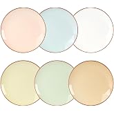 AHX Ceramic Dessert Plates - Set of 6 Salad Plates in Multicolor Style - Breakfast Plates - Small Flat Plates for Serving App