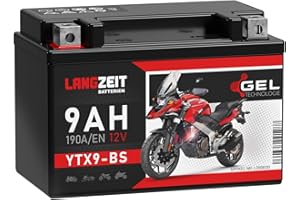 ‎LANGZEIT BATTERIEN LANGZEIT YTX9-BS Motorradbatterie 12V 9Ah 190A/EN Gel Batterie 12V doppelte Lebensdauer entspricht 50812 CTX9-BS ETX9-BS GTX9-BS vorgeladen auslaufsicher wartungsfrei ersetzt 8Ah