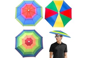 JJiaoLinin Head Umbrella Hats, 3 Pcs Rainbow Umbrella Hat, Fishing Umbrella Hat, Adjustable Umbrella Hats, Adult and Kids Folding Cap, For Beach Fishing Golf Party Headwear