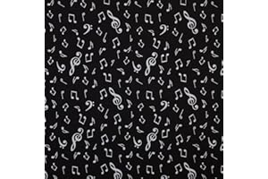 Kt KILOtela - Tela Loneta Estampada, Decoración, Tapizar, Sillas, Cojines, Cortinas, Bolsos, Manteles, 100 cm Largo x 280 cm Ancho, Notas Musicales, Negro, Blanco - 1 Metro