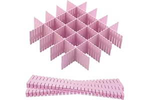 Hantoc 12 Pezzi Divisori per Cassetti Regolabili, Divisori per Cassetti in Plastica Organizzatore per Cassetti Separatori per Cassetti per Ufficio, Bagno, Cucina o Camera da Letto 32.4 x 7cm Rosa