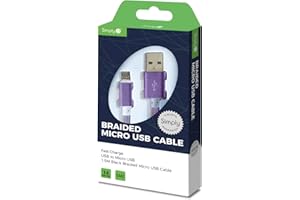 Simply ICMC07 Micro USB to USB 1.5 m Long Braided Charging Cable for Smartphones, Tablets, Sat Navs & Playstation 4 Controllers,Purple