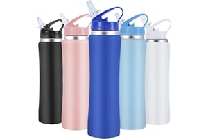 SUPPRUI Insulated Water Bottles,600ml Stainless Steel Water Bottle with Straw,Metal Water Bottle,Double Walled Drink Flasks Leakproof Keep Drinks Hot Cold (Blue)