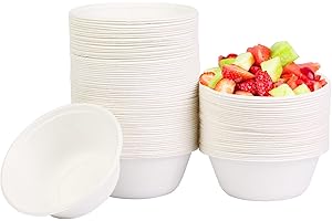 AHPYEUHK Vaisselle Jetable Bol Jetable 120 Pièces Bols Jetables 500ML Écologique Saladier Soupe Dessert Compostable Blanc en Sugarcane Bagasse Bols Jetable