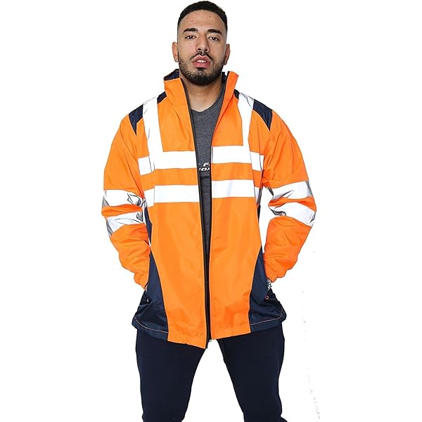 Mens Hi Viz Zipper Reflective Hoodie Top Safety Security Work Tape Band