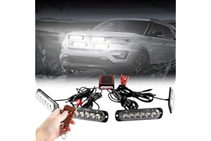 Teguangmei 4x6 LED Car Emergency Strobe Flashing Beacon Lights 4 in 1 Surface Mount Grill Light Warning External Light with Wireless Remote for Vehicle Truck Trailer Van DC12V White