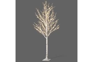 NETTA 6FT Birch Twig Tree with 160 Warm White LED Lights, Auto-Off Timer and 8 Lighting Modes, 3M Power Cable, Suitable for Indoor or Outdoor Use - White