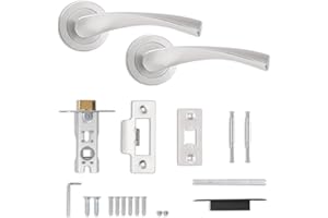 Probrico Brushed Nickel Round Rose Door Handle, Twisted Lever Internal Door Handles Set with 77mm Tubular Latch, Passage Handles Ideal for All Interal Doors, 1 Pack