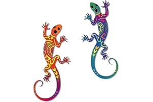 DUOOLN Metal Lizard Gecko Wall Art - 2 Pack Metal Wall Decor, Lizards Outdoor Hanging Sculpture Decoration for Yard Garden Art, Patio Fence Home, Unique Gift Ideas-11.8in/30cm - Color 2