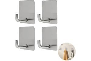 Aifrymne Stick on Hooks, Self Adhesive Stainless Steel Sticky Hooks Waterproof and Rustproof for Hanging on Wall, for Hanging Towels Bathroom, Kitchen, Bedrooms - Easy Install No Drill -4 Packs