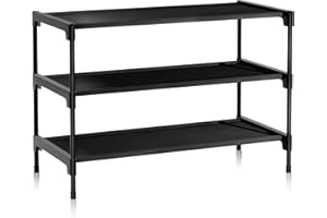 LINKINNO Schuhregal mit 3 Ebenen, Stapelbar Schuhregal aus Metall für 12 Paar Schuhe für Wohnzimmer, Flur, Schlafzimmer (70 x 30 x 45 cm, Schwarz) (Schwarz)