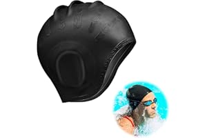 NODCOWS Gorro Piscina Protección Oido 3D, Gorro Natación Unisex Silicona Elástico Impermeable para Mujer Hombre, Gorro de Baño Látex Profesional para Adultos Nadadores Pelo Largo y Corto, Talla Unica (Negro)
