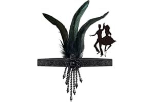 Headband Plume, FUKPO Noir Bandeau Plume Accessoire Vintage Annee 20, Bandeau Charleston Femme 1920 avec Noir Décoration en Cristal