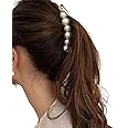 NIVIZEN 2 Pcs Banana Hair Clips, Pearl, Rhinestone, 4.1 Inches, Brown, All Ages, Female, 2 Count