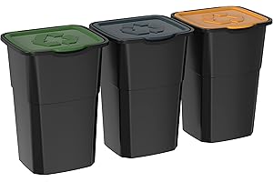 DEA HOME pattumiera per raccolta differenziata ECO3, con 3 scomparti da 50 litri ciascuno, in plastica, da interni ed esterni, colore nero.