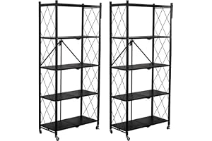 SEVEN COMFORT Fällbar hylla 2-pack, vikbar hylla, 5-våningshylla, metallhylla med hjul – 100 kg, för kök, badrum, vardagsrum