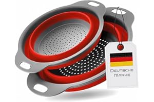 KÖNIG DESIGN Passoire pliable, en silicone de cuisine, passoire à pâtes, bol de lavage pour pâtes, fruits, légumes, 2 tailles (24,5 + 29,2 cm) (rouge)
