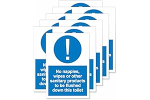 Viro Display No Nappies, Wipes or Other Sanitary Products to Be Flushed Down This Toilet Self-Adhesive Vinyl Signs Stickers - 100 x 150mm - 10 Pack