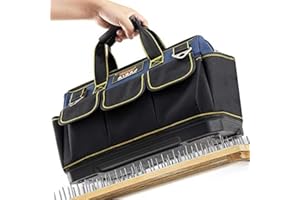 AIRAJ Sac à Outils 42x23x29cm,Fond dur en plastique résistant à l'usure/Avec 14 Poches/Grande ouverture/Sac à Bandoulière Réglable/Poche avant avec velcro,Sac à Outils multifonctionnelle