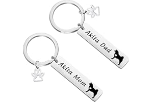 BEKECH Akita Mom Akita Dad Keychain Set Dog Paw Print Charm Jewelry for Akita Lovers Akita Pet Owners Akita Mom Akita Dad Akita