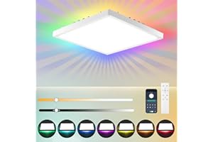CANMEIJIA LED Ceiling Light, 28W Square RGB Ceiling Lights with Remote Control, Color Changing Timer & Memory Dimmable Smart Bathroom Lights Ceiling RGB Backlight for Living Room, Kidroom Kitchen