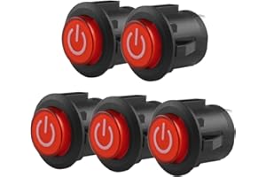 Larcele Latching Push Button Switch with Red Indicator 3 Pin Plastic Round Switch, Mounting Hole 22mm,5 Pieces ANKG-18