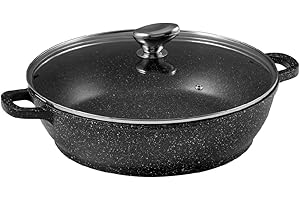 Pradel Excellence - PCUI001017 - Mijoteuse Fonte d'Aluminium Premium Ø32cm, Couvercle Verre - Revêtement Anti-Adhésif Façon Pierre - Poignée Amovible - Tout Feu, Noir