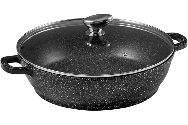 Pradel Excellence - PCUI001017 - Mijoteuse Fonte d'Aluminium Premium Ø32cm, Couvercle Verre - Revêtement Anti-Adhésif Façon Pierre - Poignée Amovible - Tout Feu, Noir