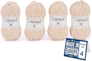 LAWINIA Premium Chunky Wool Velvet Yarn Pack of 4, 100g - 65m Oeko-TEX Certified Super Bulky Yarn for Knitting Chunky Yarn for Crochet, Chenille Soft Yarn Plush Yarn for Blanket, Toy, Bag, Hat, Scarf