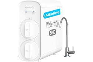 Waterdrop G5P500A Filtro de Agua por Ósmosis Inversa con pH+ Alcalino Mineral, Certificado NSF/ANSI 372, Sistema de Ósmosis Inversa de 8 Etapas, 500G, Relación de Pureza 2:1, Reduce TDS, Libre de BPA
