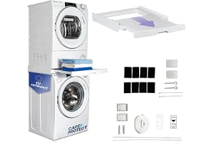 Care+Protect Univeral staplingssats med glidhylla för tvättmaskiner och torktumlare - lämplig för tvättmaskiner med djup 47-62 cm - fyrkantig kontrollpanel front - torktumlare med djup 58 cm