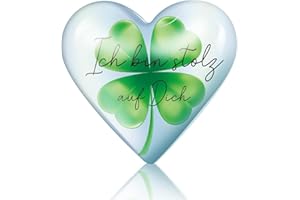 Otuuz Kristall Glas Kleeblatt Glücksbringer Ich Bin Stolz auf Dich Herzförmig Vierblättriger Kleeblätter Anhänger Inspirierender Herz Glücksbringer Abschluss Geschenke für Sohn Tochter Student Freund