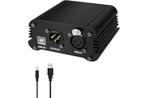 J&D 48V Phantom Power Supply, 1-Channel Design with Adapter, Compatible with Any Condenser Microphones, Ideal for Professional Music Recording and Studio Use, Black