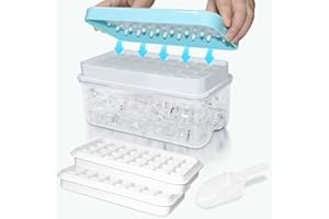 TECHSHARE Ice Cube Tray, Food-Grade Ice Cube Moulds with Lid, Release All Ice Cubes in One Second, BPA-Free, 64 Ice Cube Tray (Blue)