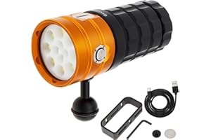 SecurityIng Torcia subacquea, DF15, 25000 lumen, torcia video subacquea da 100 m, torcia subacquea con torcia impermeabile ricaricabile per fotografia subacquea e videografia (DF15)