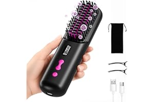 PUGTOW Brosse lissante sans fil, portable et pratique pour les voyages, rechargeable par USB, 9 600 mAh, ion négatif, chauffante, pour femmes et hommes