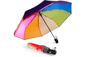 Unaibber Regenschirm - Regenschirm Sturmfest Regenschirm Kinder mit Sicherheitsreflektoren - Umbrella Automatisch Regenschirm Windsicher und Stabil (Regenbogen)