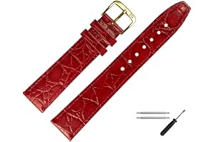 MARBURGER Uhrenarmband 18mm Leder Rot Gold Kroko (Caiman) Prägung Mit Naht - Montage Set 5291840000220