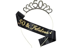 MIOSJI 50th Birthday Sash and Crown Crystal Tiara for Women 50th Birthday Hats Decorations Gift Party Accessories