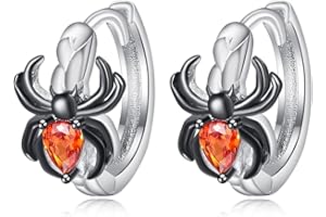 KINGWHYTE Halloween Earrings for Women 925 Sterling Silver Spider/Bat/Black Cat Hoop Earrings Small Animal Huggie Earrings Halloween Jewellery Gifts for Girls