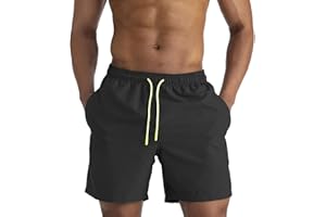 EDOTON Męskie spodenki kąpielowe, szybkoschnące wodoodporne męskie szorty kąpielowe z kieszeniami pływanie/surfowanie/codzienne, Czarny, L